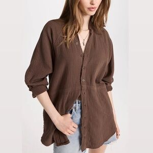 We the Free Summer Daydream Brown Button Down